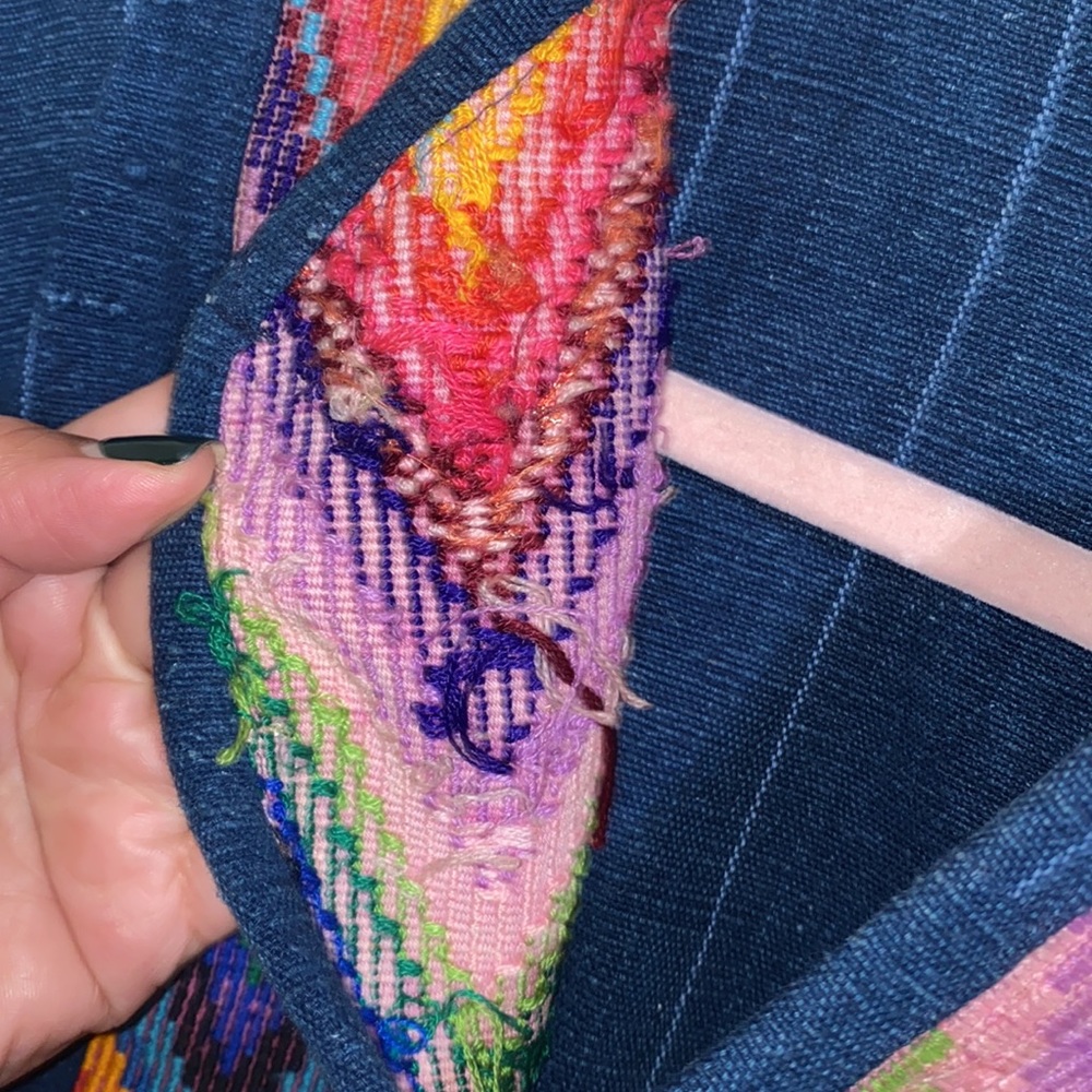 Vintage Embroidered Guatemalan Indigo Ethnic Denim 1970’s Blouse - Picture 5 of 9